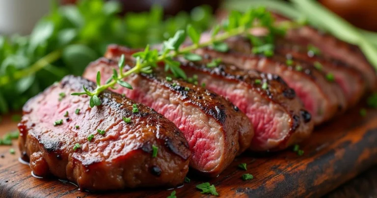 Thinly sliced beef shaved steak sizzling in a pan with vegetables.